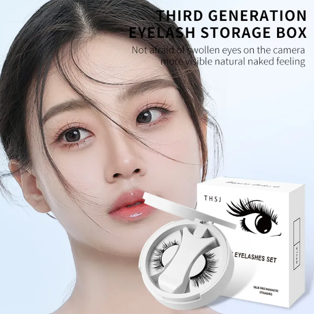Eyelash storage box with a woman's face in the background